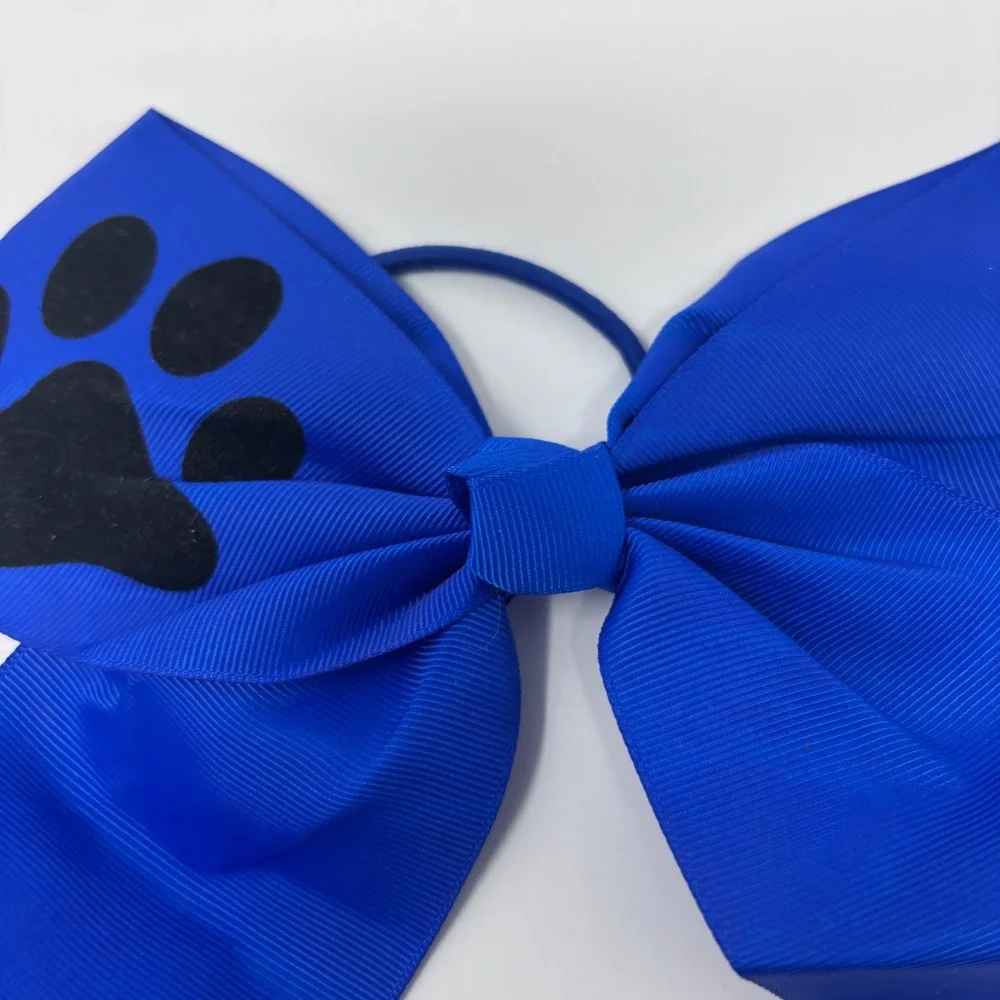 Cheer Bow Women Girls OS Blue Paw Print Grosgrain‎ Ribbon Hair Accessory